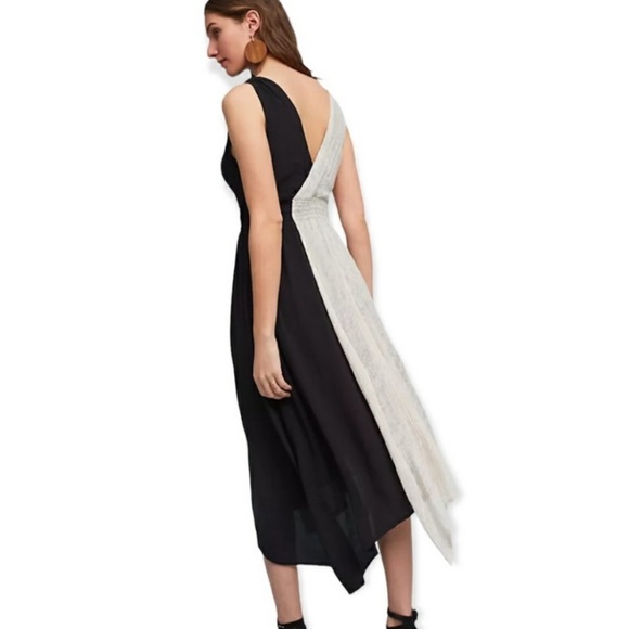 Maeve Elisabel Anthropologie Black and Cream Asymmetrical Dress NWT - Picture 2 of 7